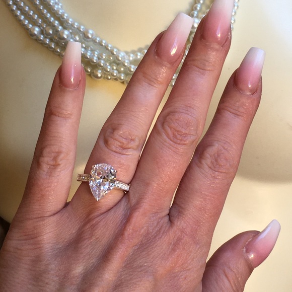 14k white gold pear diamond ring 5 CT 💍 wedding - Picture 6 of 16